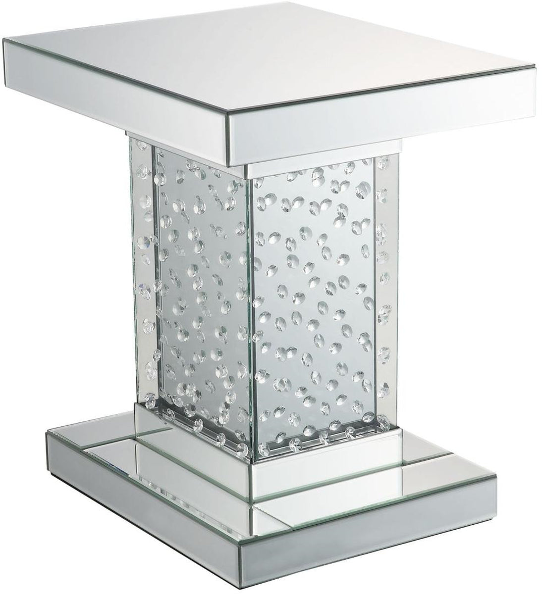 Acme Furniture Nysa End Table in Mirrored & Faux Crystals 80284 - ATL FURNITURE