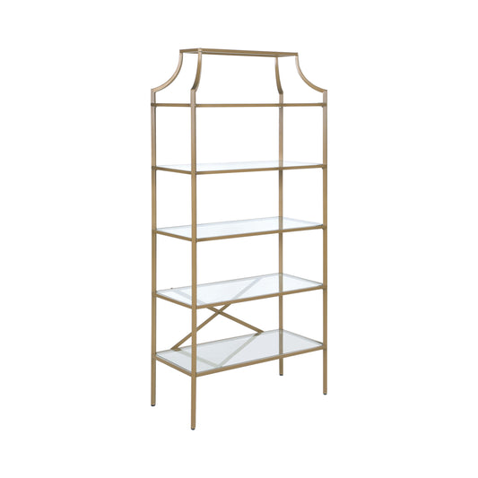 Serena 70-inch 5-shelf Glass Bookshelf Gold