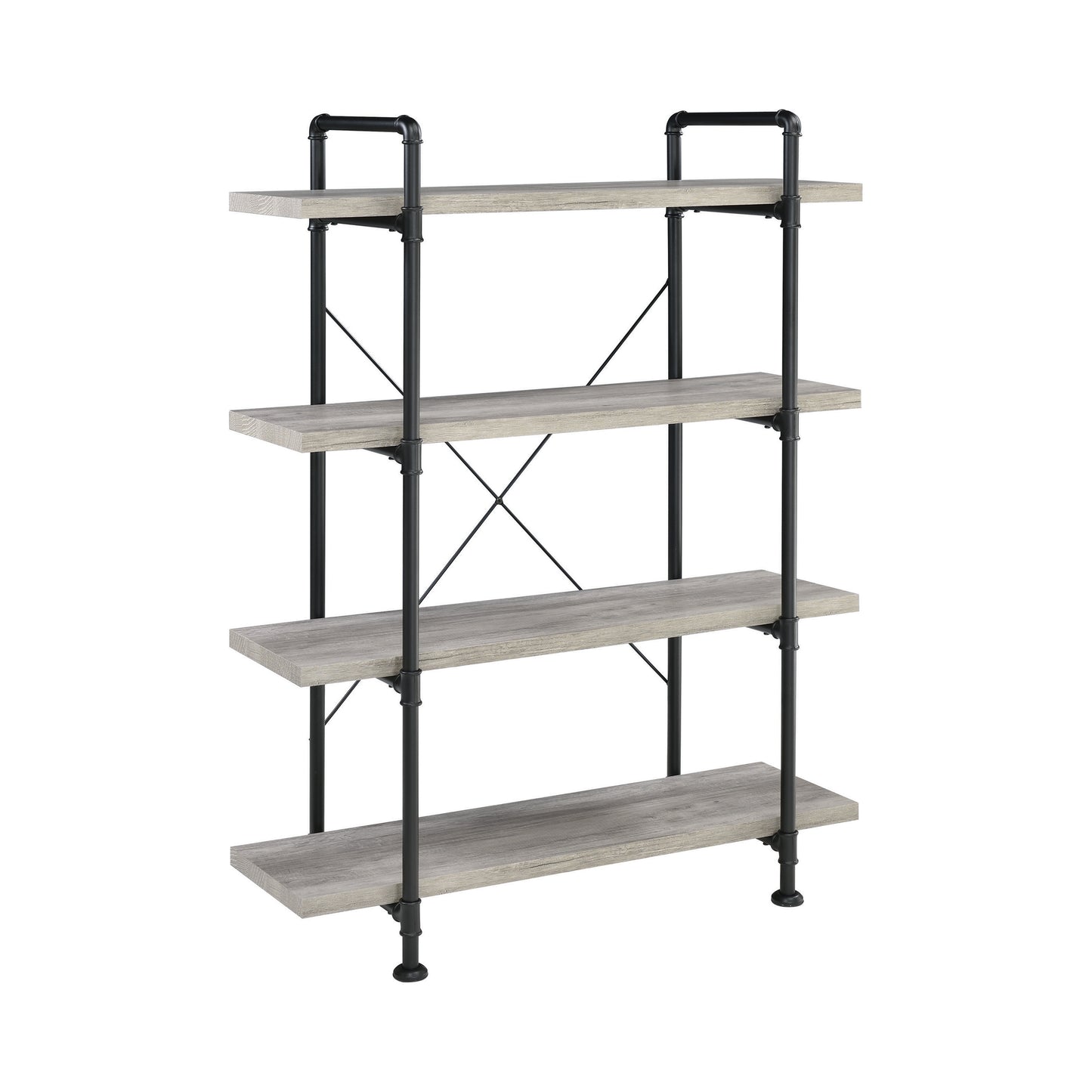 Delray 56-inch 4-shelf Bookshelf Grey Driftwood and Black