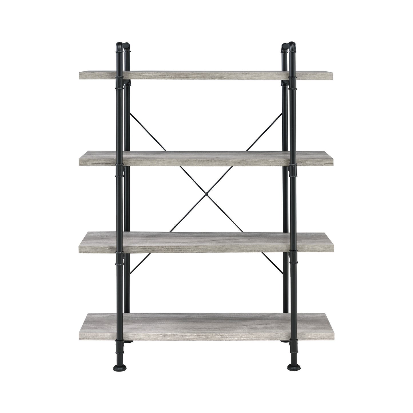 Delray 56-inch 4-shelf Bookshelf Grey Driftwood and Black