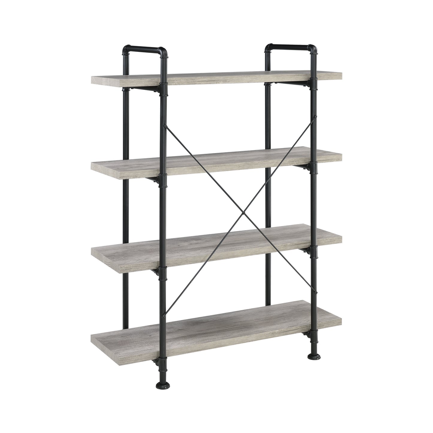 Delray 56-inch 4-shelf Bookshelf Grey Driftwood and Black