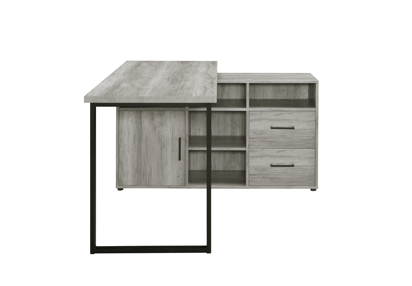 Hertford L-shape Office Desk with Storage Grey Driftwood