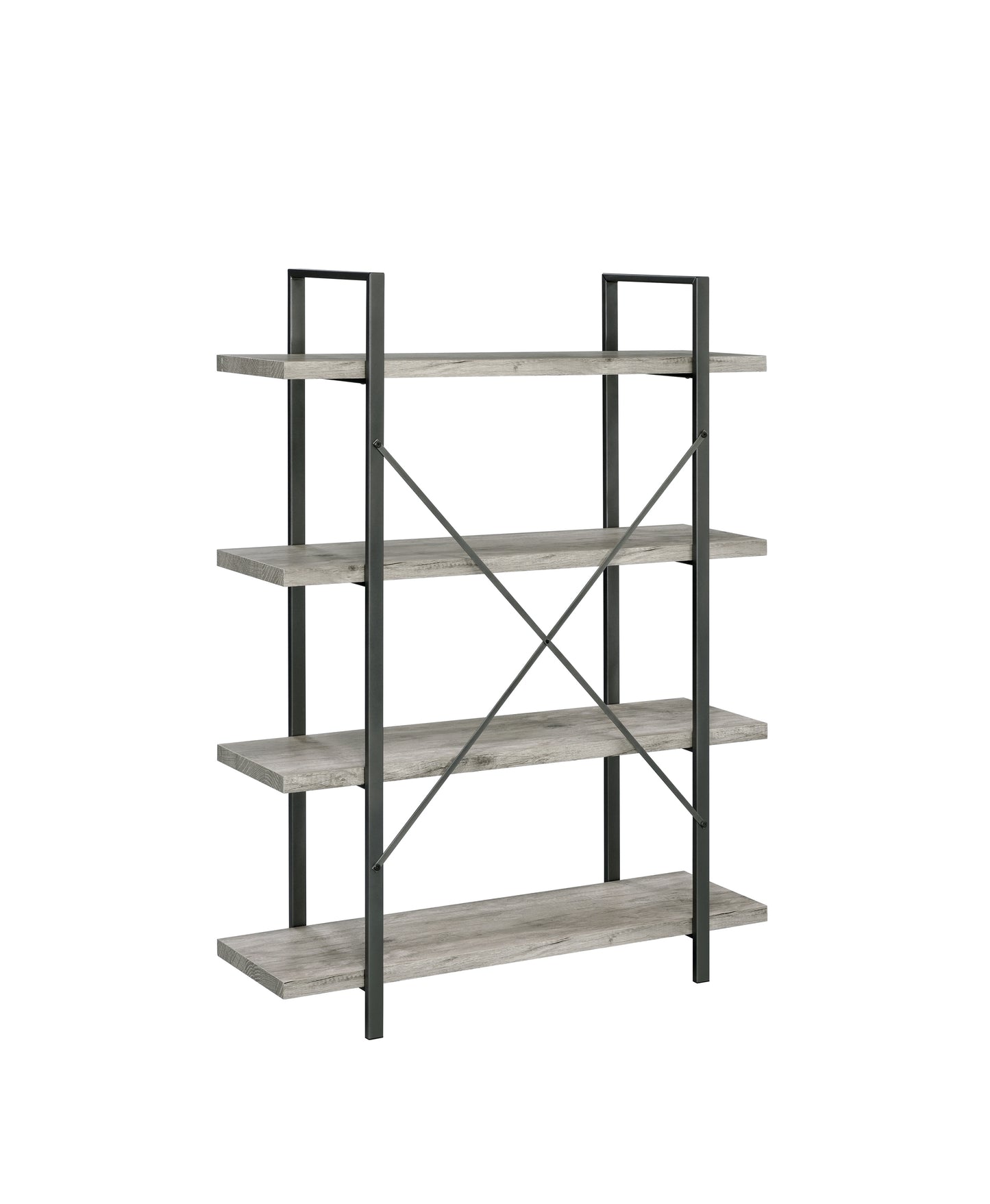 Cole 4-Shelf Bookcase Grey Driftwood and Gunmetal