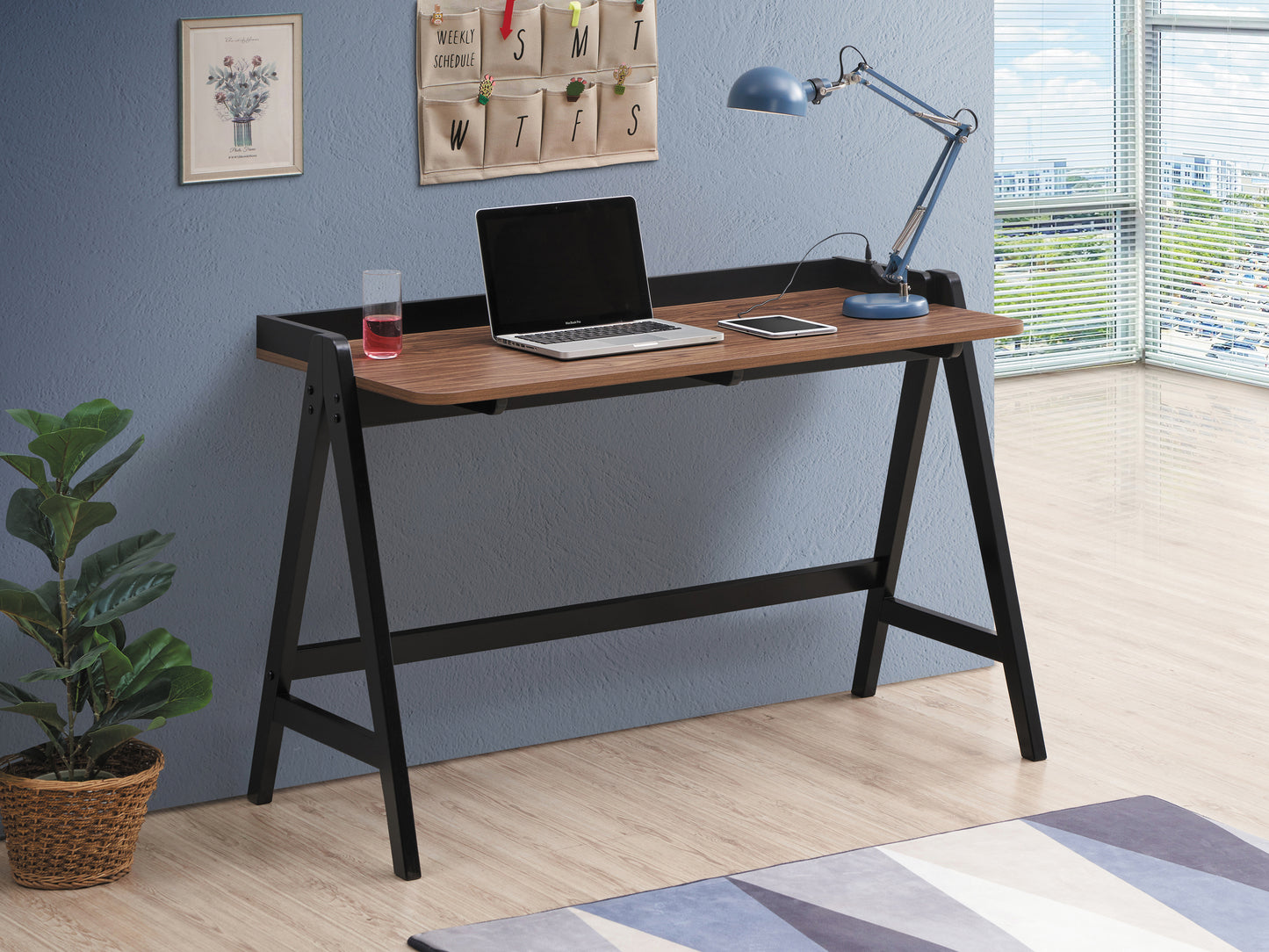 Raul 50-inch Writing Desk with USB Ports Walnut and Black