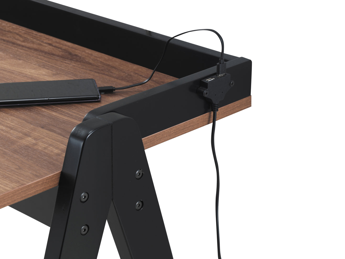 Raul 50-inch Writing Desk with USB Ports Walnut and Black