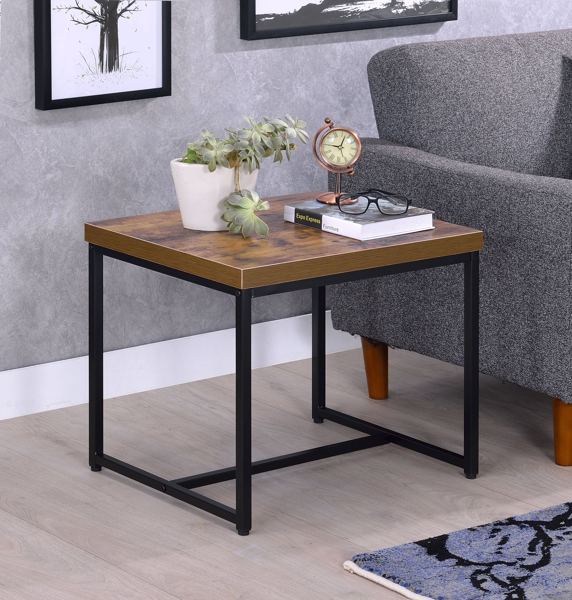 Bob Weathered Oak & Black End Table - ATL FURNITURE