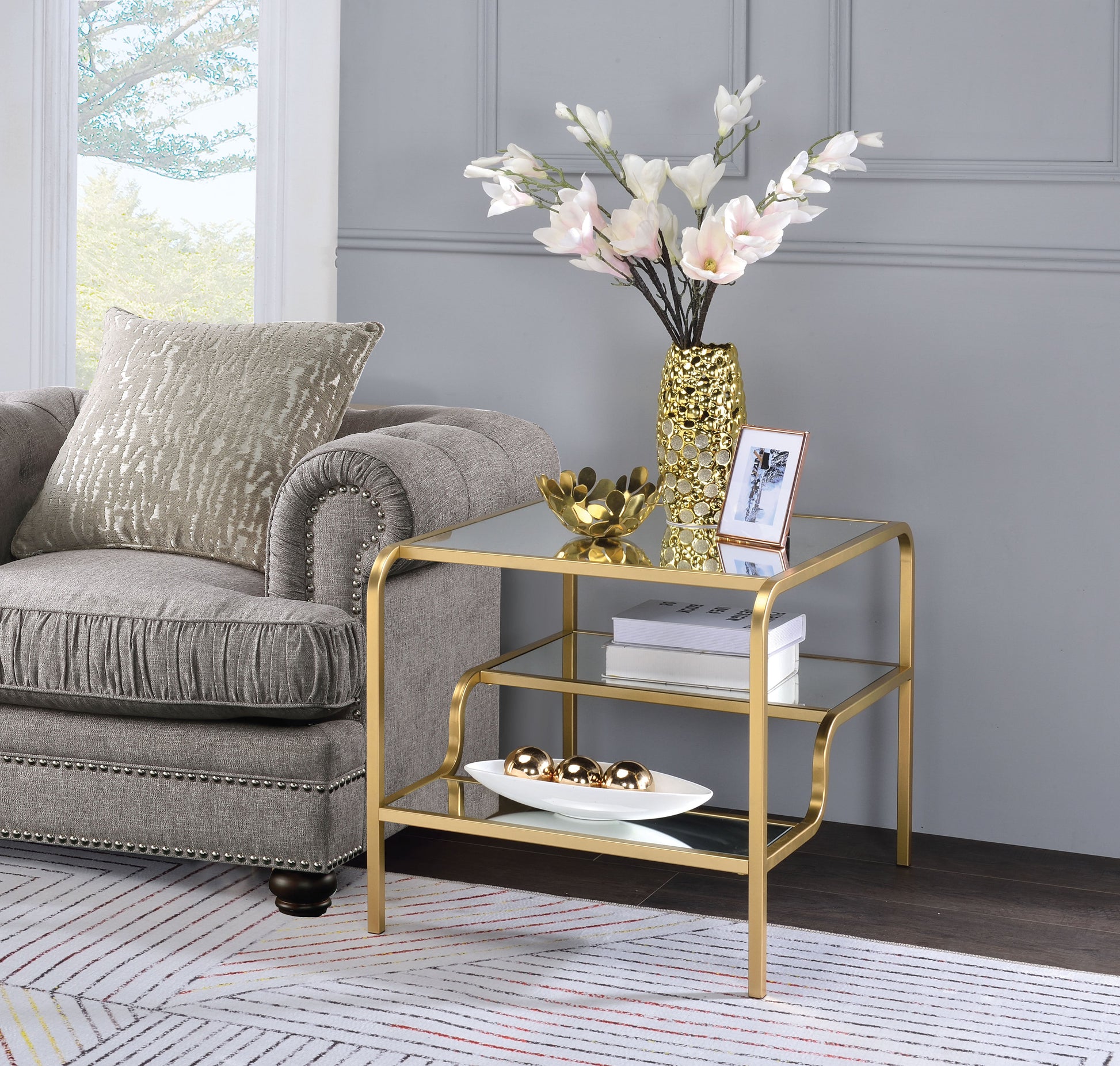 Astrid Gold & Mirror End Table - ATL FURNITURE