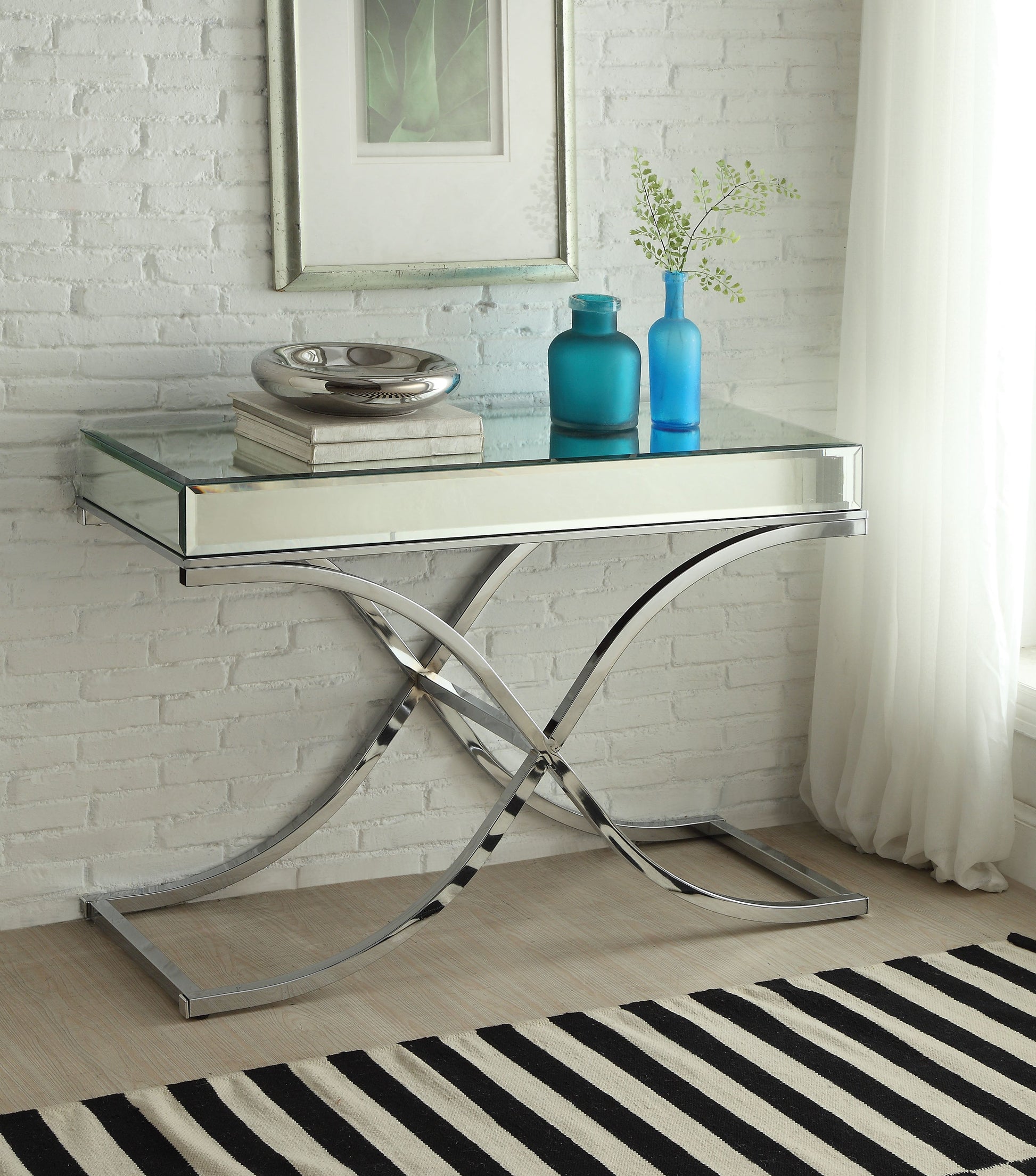 Yuri Mirrored Top & Chrome Sofa Table - ATL FURNITURE