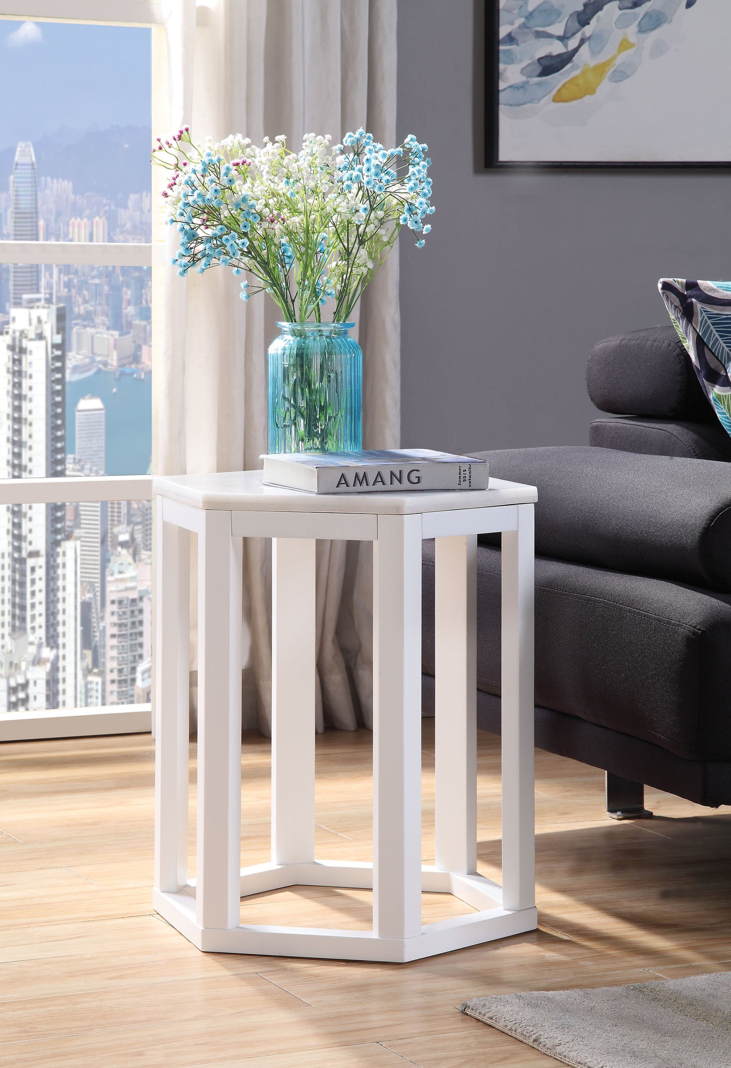 Reon Marble & White End Table (2Pc Pk) - ATL FURNITURE