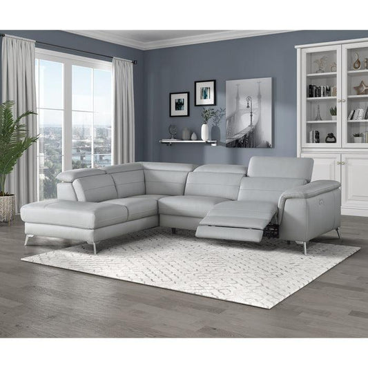 Homelegance - Cinque Light Gray Leather Power Reclining Sectional W-Left Chaise - 8256Gy*2Lrpw - ATL FURNITURE