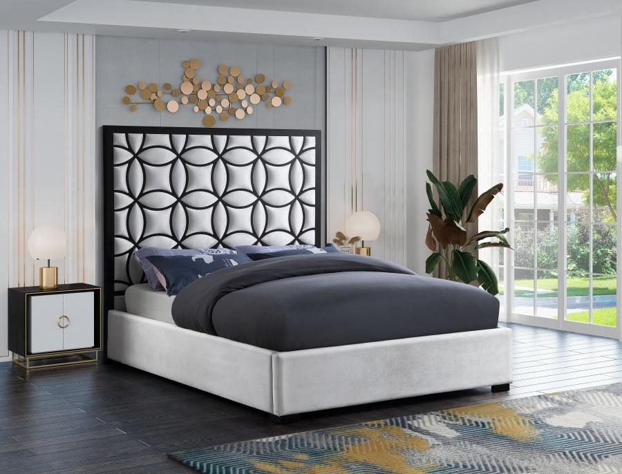 Taj Velvet Queen Bed In White - ATL FURNITURE