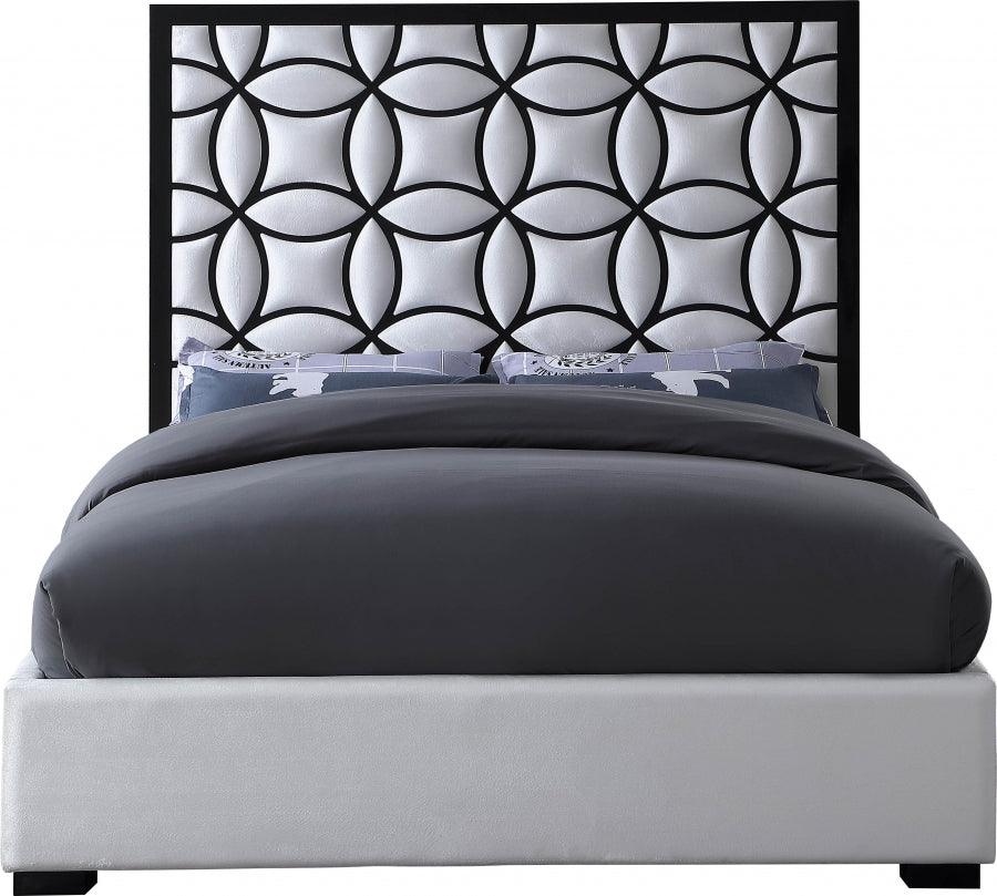 Taj Velvet King Bed In White - ATL FURNITURE