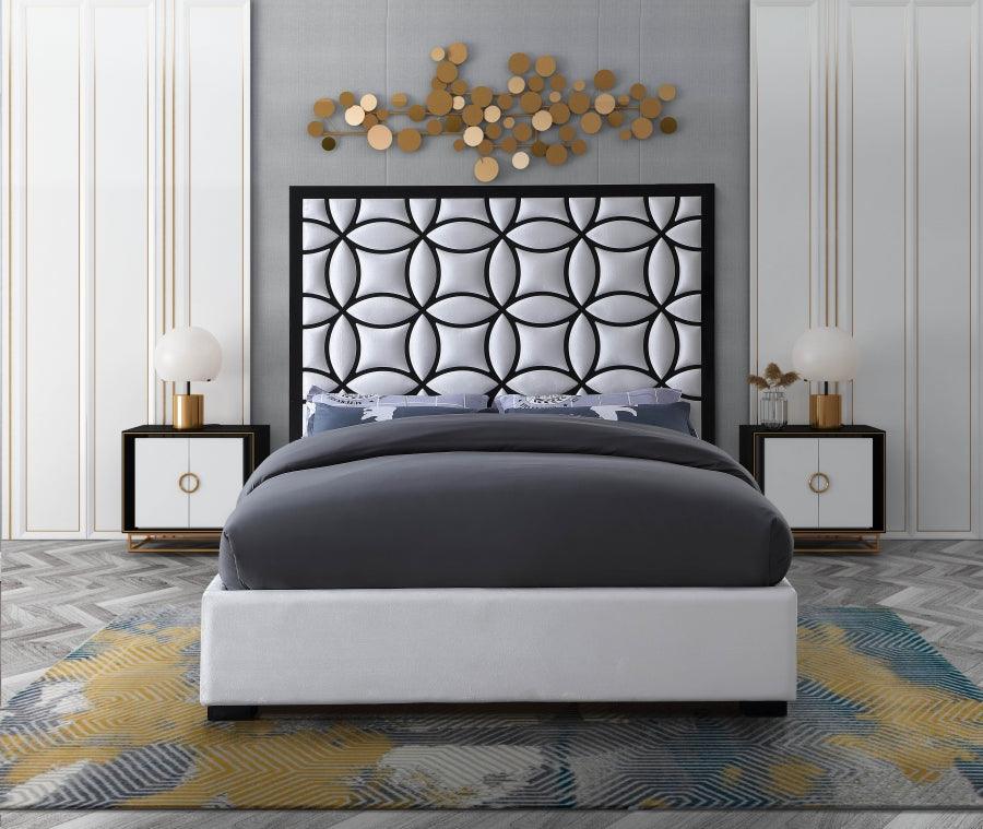 Taj Velvet Queen Bed In White - ATL FURNITURE