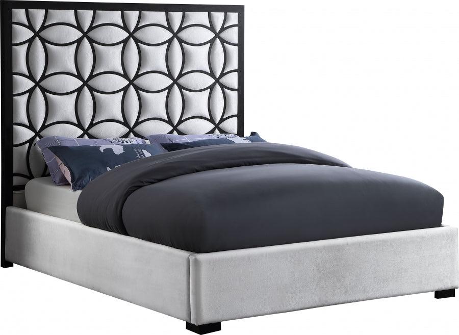 Taj Velvet King Bed In White - ATL FURNITURE