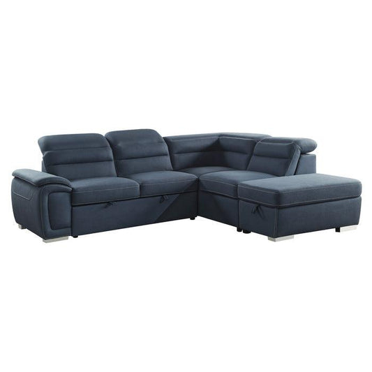 Homelegance - Platina 3-Piece Sectional With Pull-Out Bed And Storage Ottoman In Blue - 8277Nbu* - ATL FURNITURE