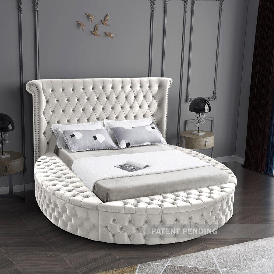 Luxus Velvet King Bed In Cream - ATL FURNITURE