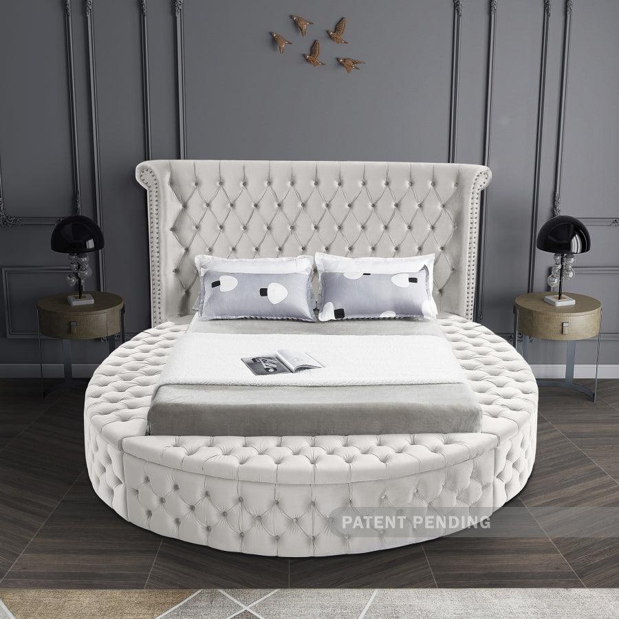 Luxus Velvet King Bed In Cream - ATL FURNITURE