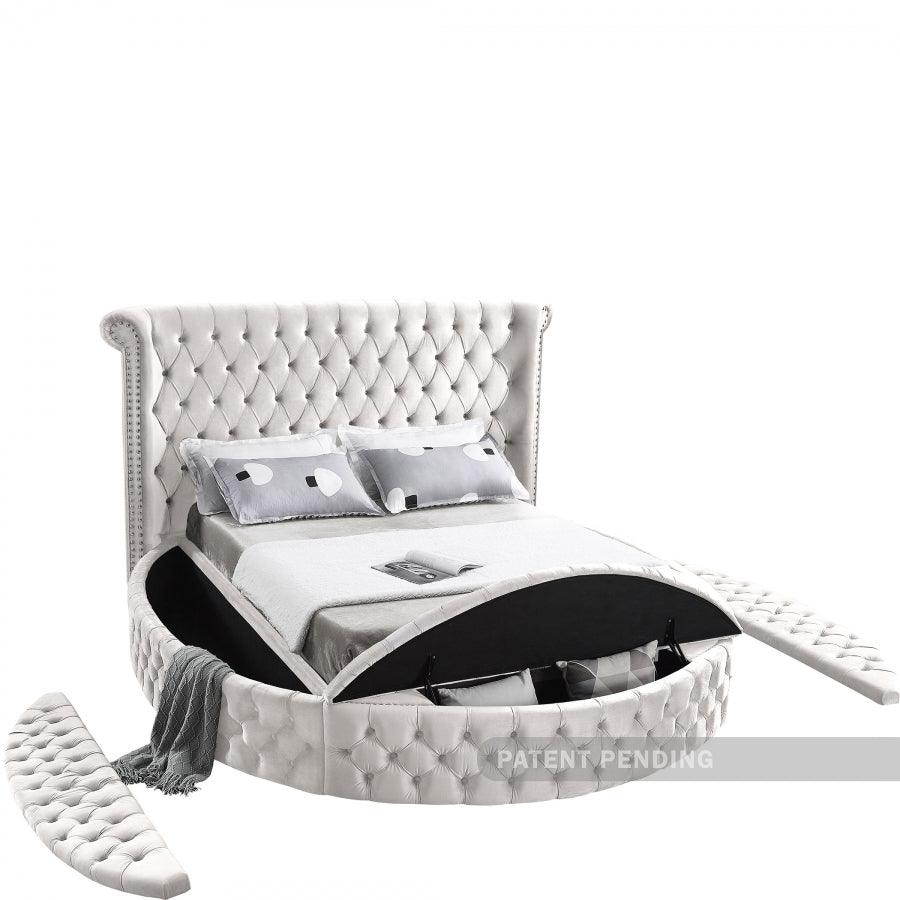 Luxus Velvet Queen Bed In Cream - ATL FURNITURE