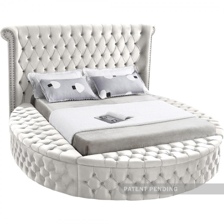Luxus Velvet Queen Bed In Cream - ATL FURNITURE