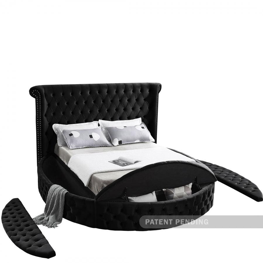 Luxus Velvet Queen Bed In Black - ATL FURNITURE