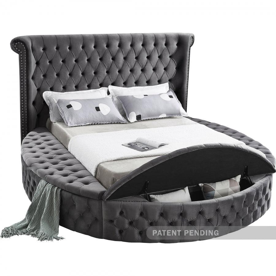 Luxus Velvet King Bed In Grey - ATL FURNITURE