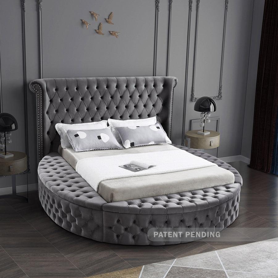 Luxus Velvet King Bed In Grey - ATL FURNITURE