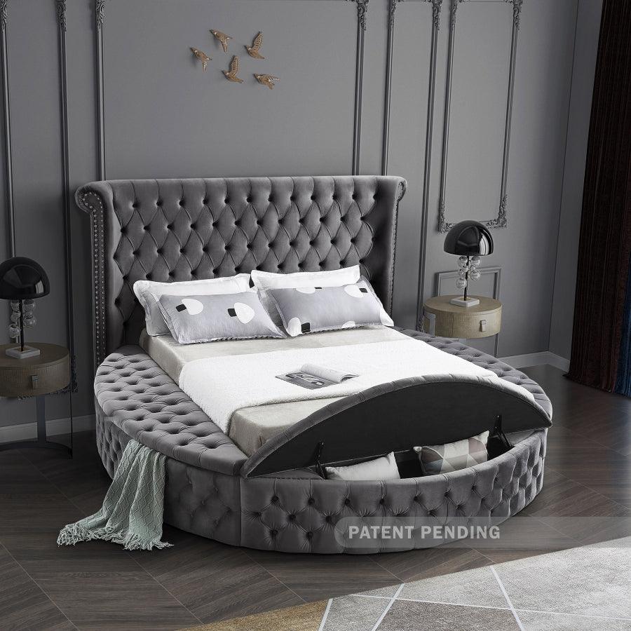 Luxus Velvet King Bed In Grey - ATL FURNITURE