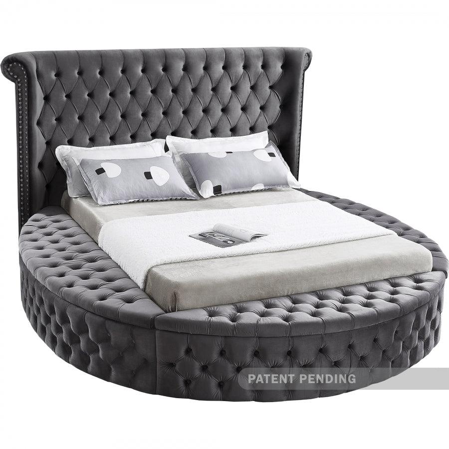 Luxus Velvet King Bed In Grey - ATL FURNITURE