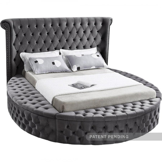 Luxus Velvet King Bed In Grey - ATL FURNITURE