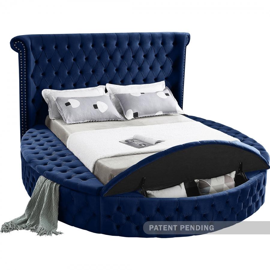 Luxus Velvet Queen Bed In Navy - ATL FURNITURE