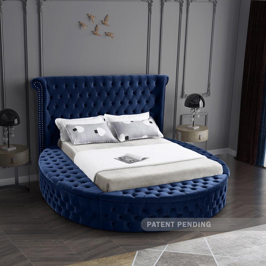Luxus Velvet Queen Bed In Navy - ATL FURNITURE