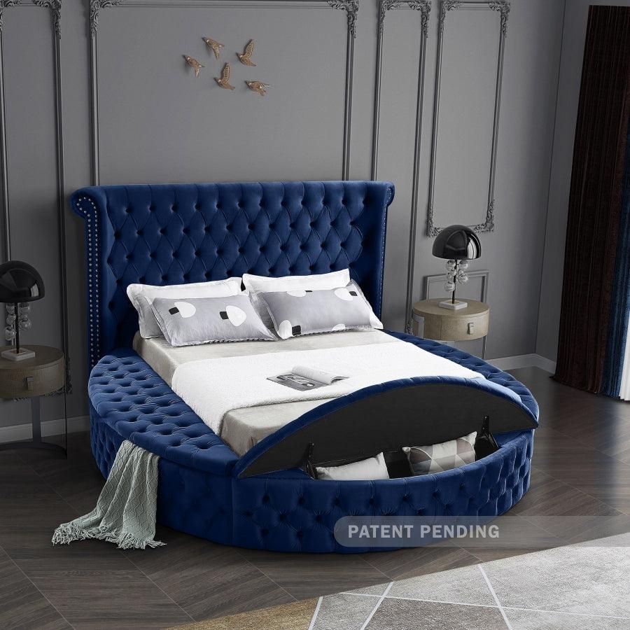 Luxus Velvet Queen Bed In Navy - ATL FURNITURE