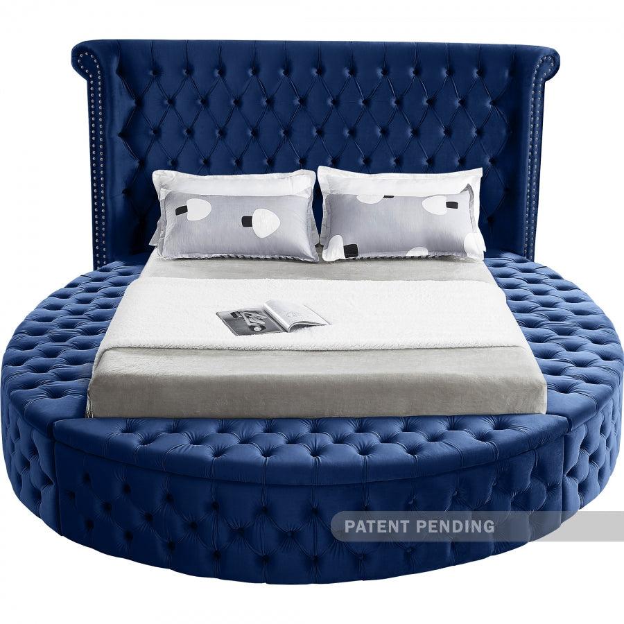 Luxus Velvet Queen Bed In Navy - ATL FURNITURE