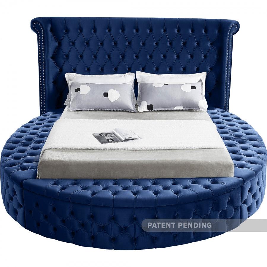 Luxus Velvet King Bed In Navy - ATL FURNITURE