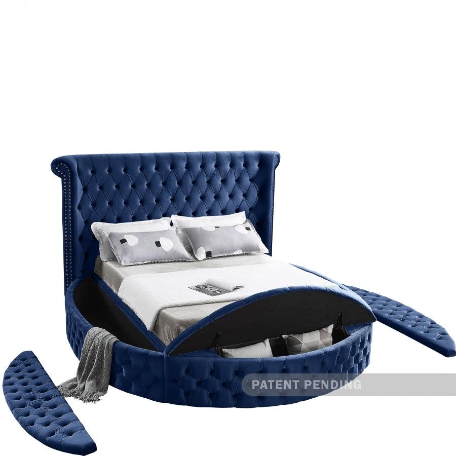 Luxus Velvet Queen Bed In Navy - ATL FURNITURE