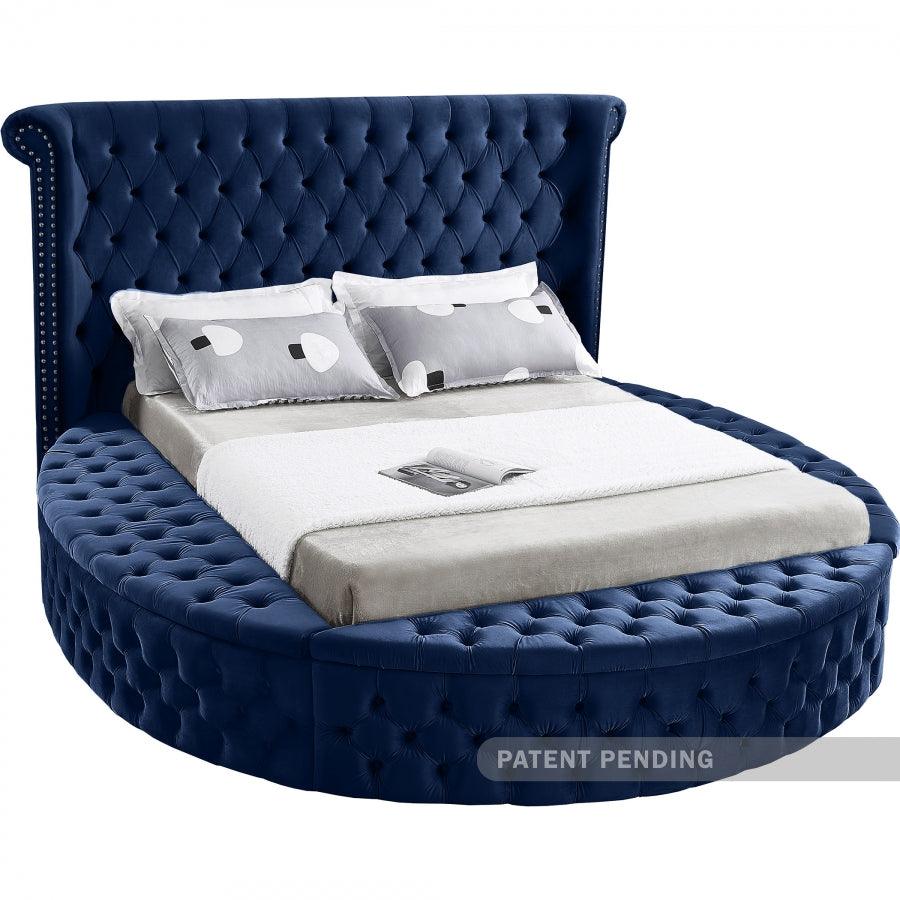 Luxus Velvet Queen Bed In Navy - ATL FURNITURE