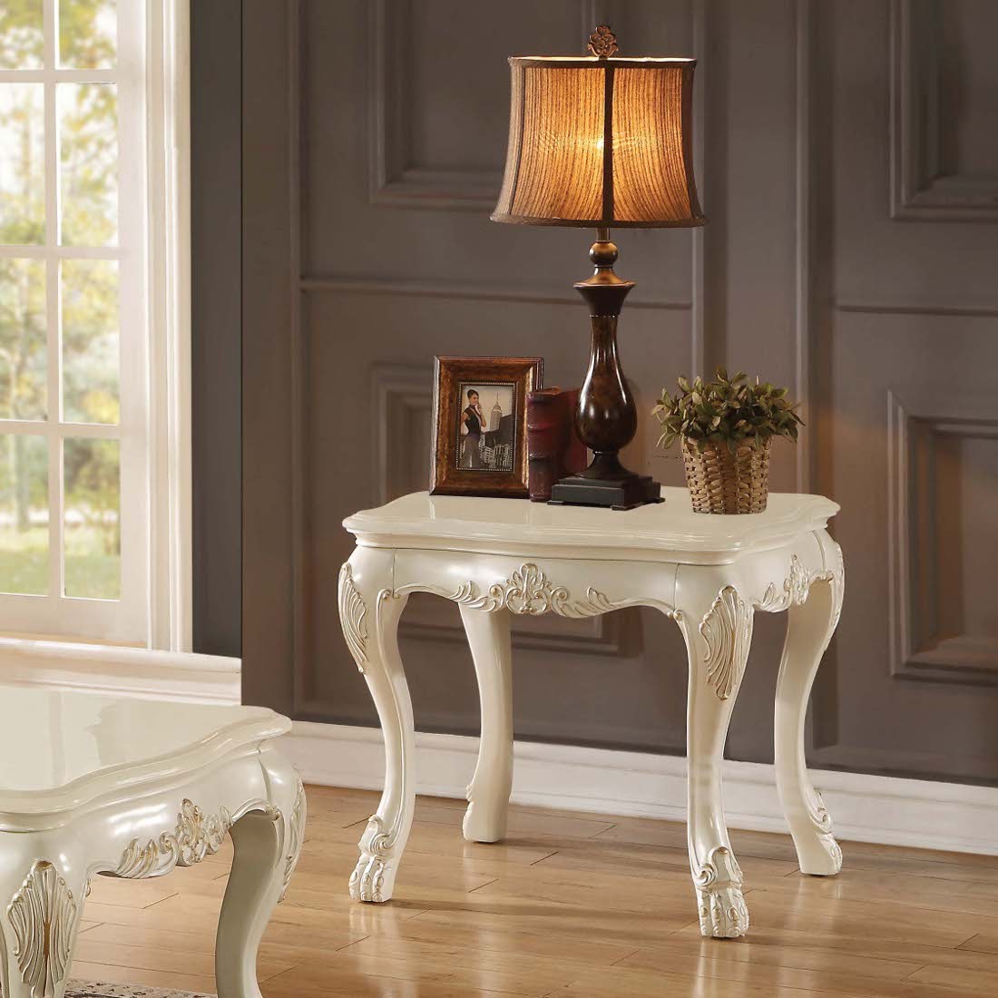 Acme Chantelle End Table with Marble Top in Pearl White 83542 - ATL FURNITURE