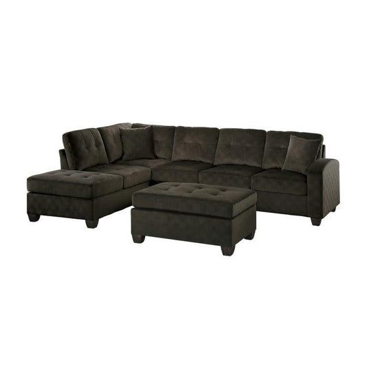 Homelegance - Emilio 3-Piece Reversible Sectional With Ottoman In Chocolate - 8367Ch*3 - ATL FURNITURE