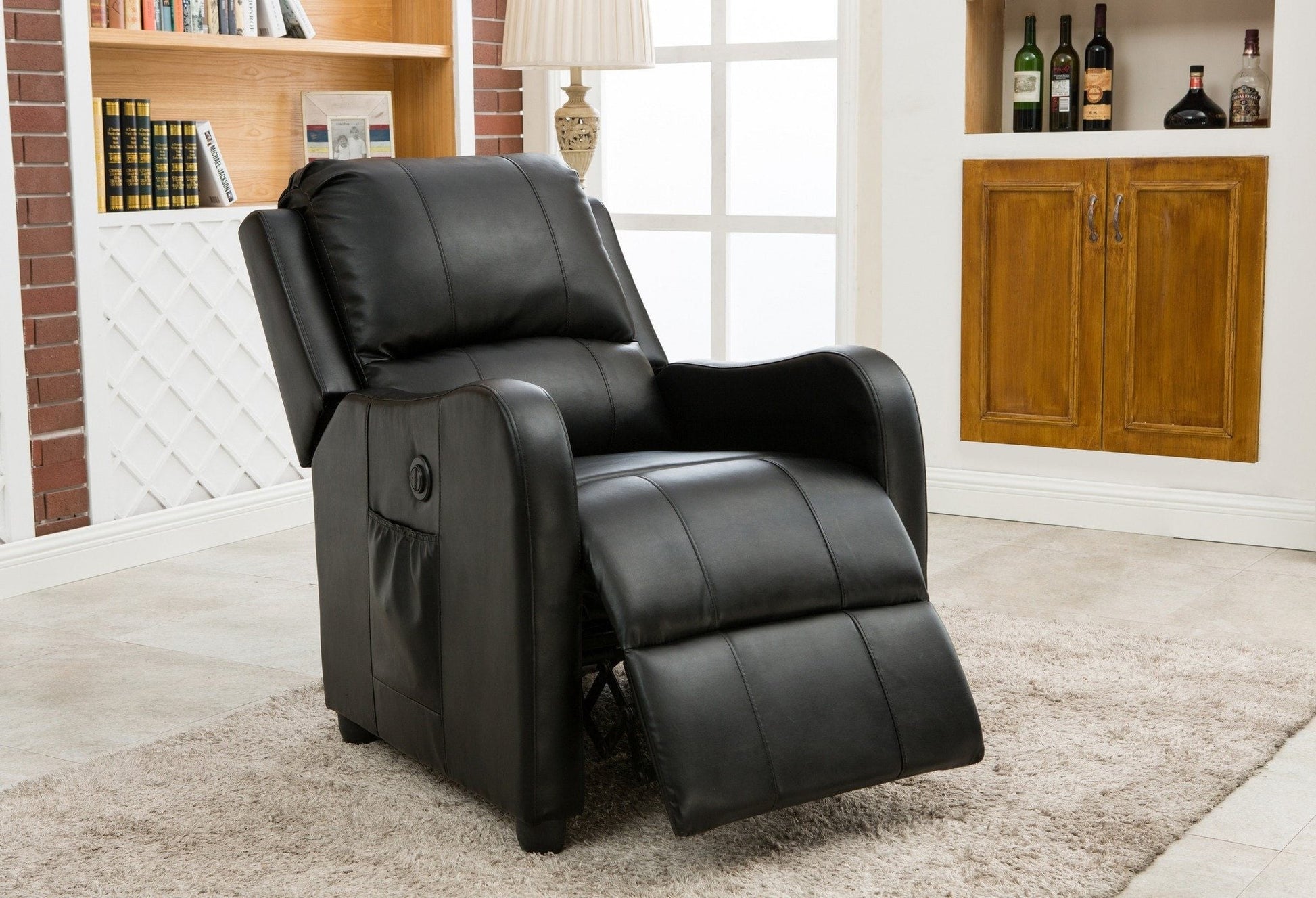 PU Power Recliner; Black - ATL FURNITURE