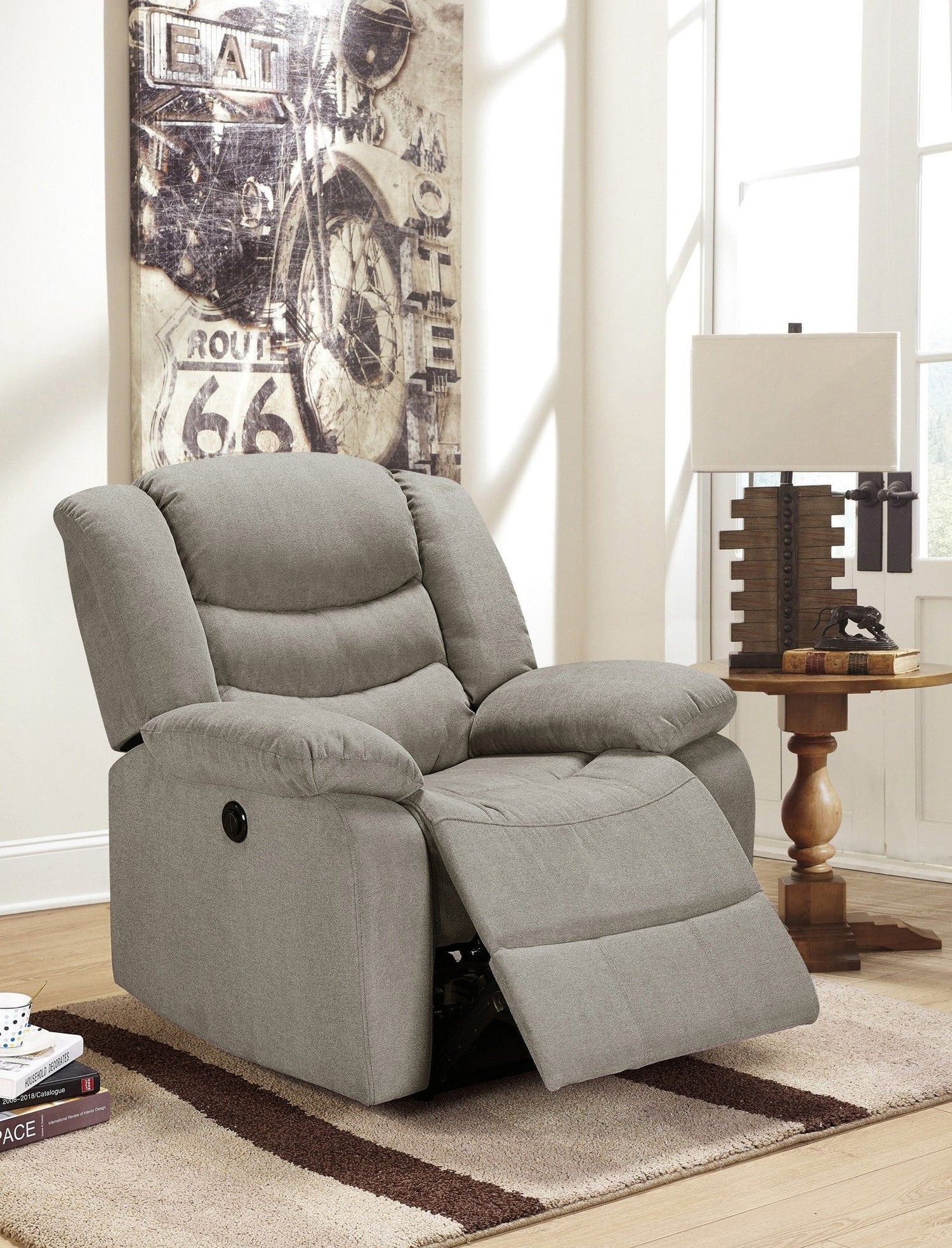 Fabric Power Rocker Recliner; Gray - ATL FURNITURE