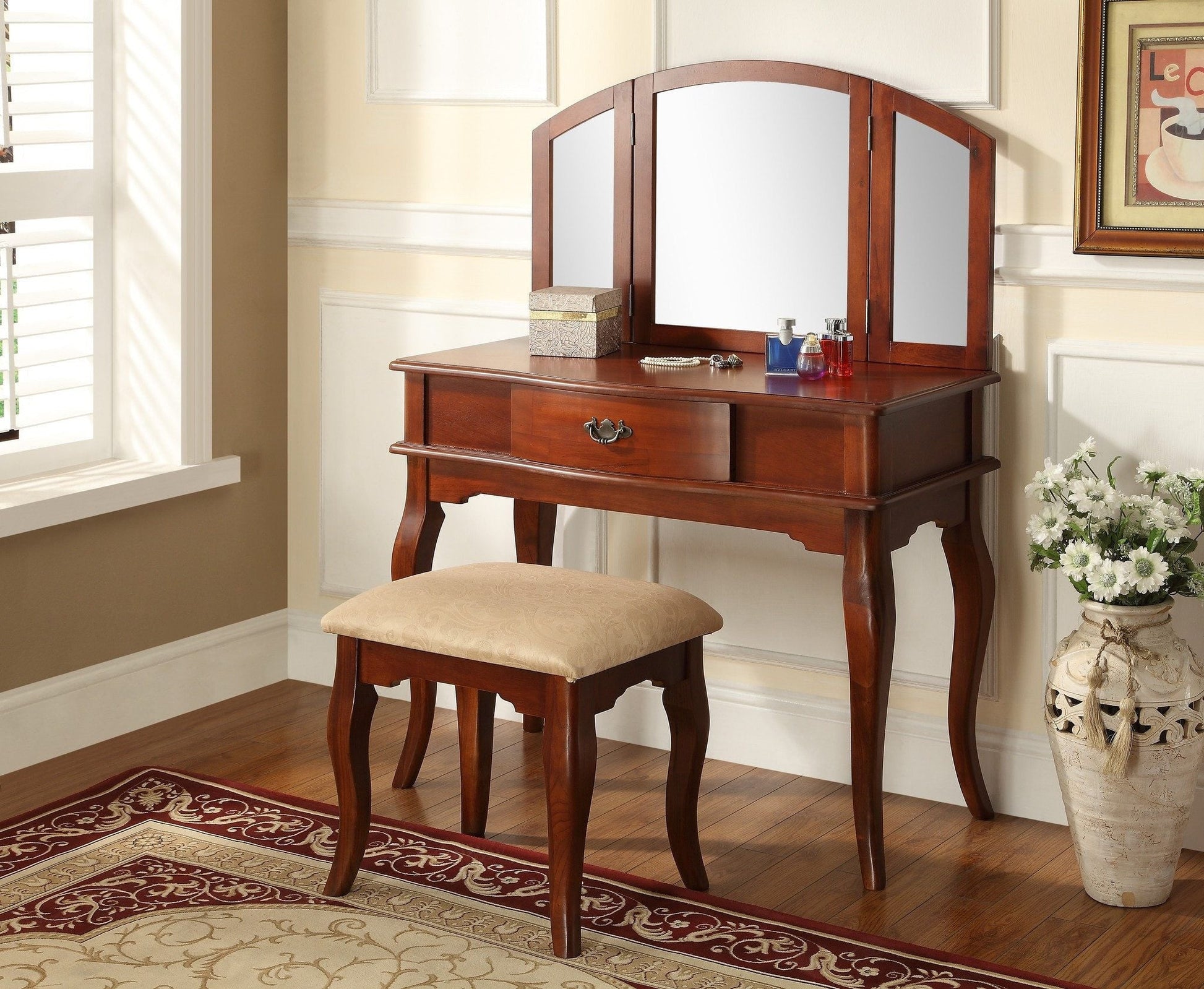 Cherry Vanity Set;  2 PCS. SET - ATL FURNITURE