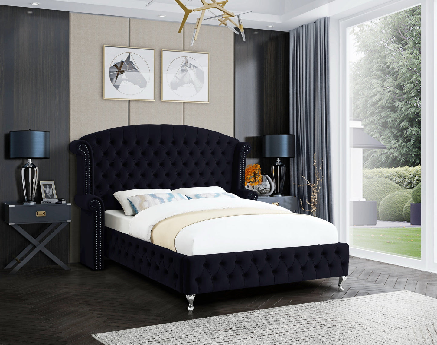 Black Upholstered Queen Bed - ATL FURNITURE