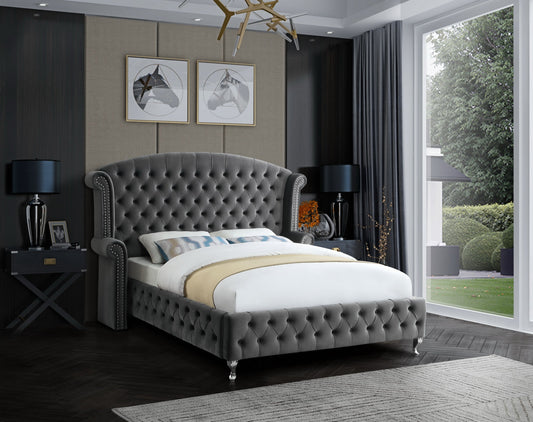 Gray Upholstered Queen Bed - ATL FURNITURE