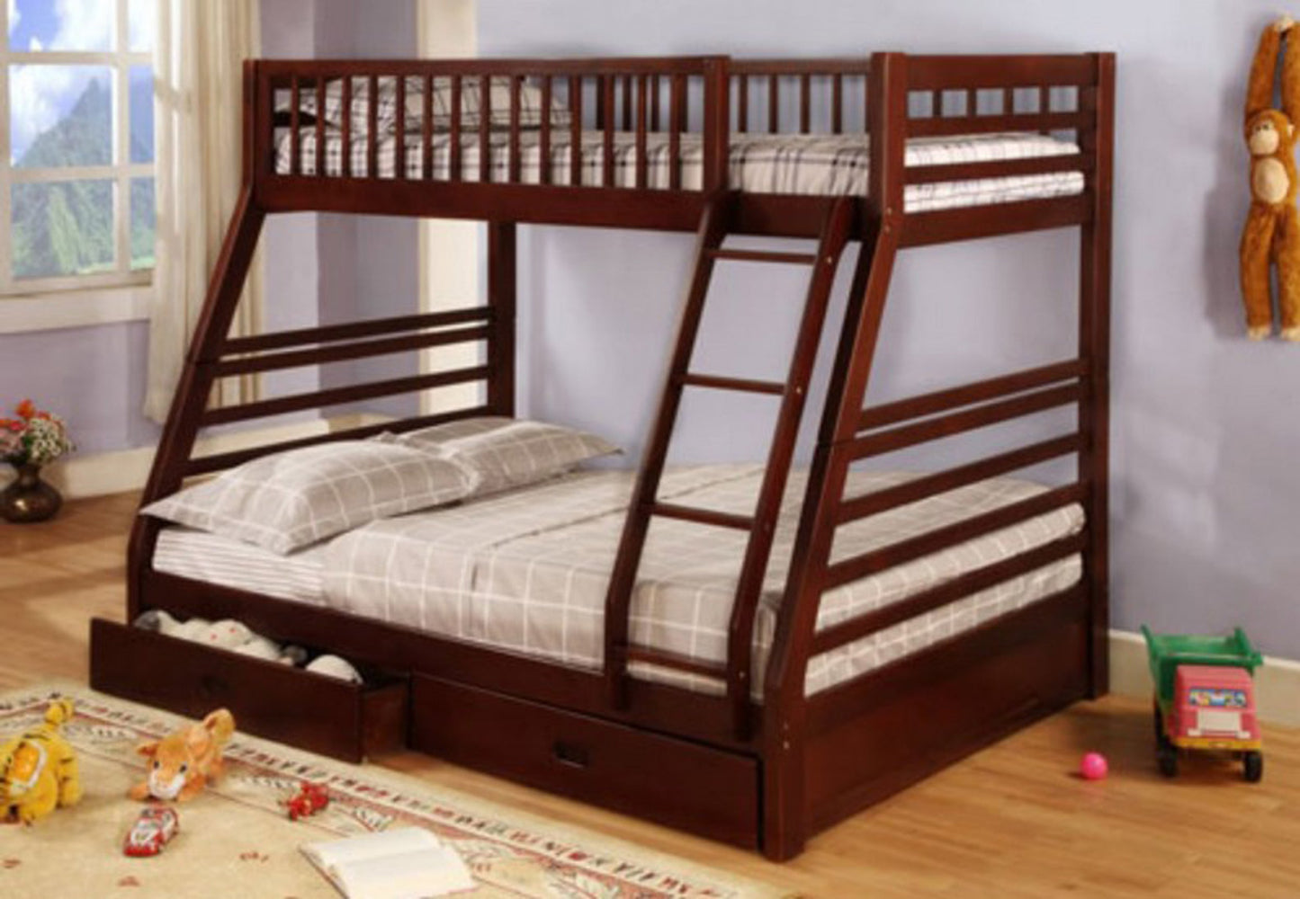 Wood Twin/Full Bunk Bed; Cherry - ATL FURNITURE