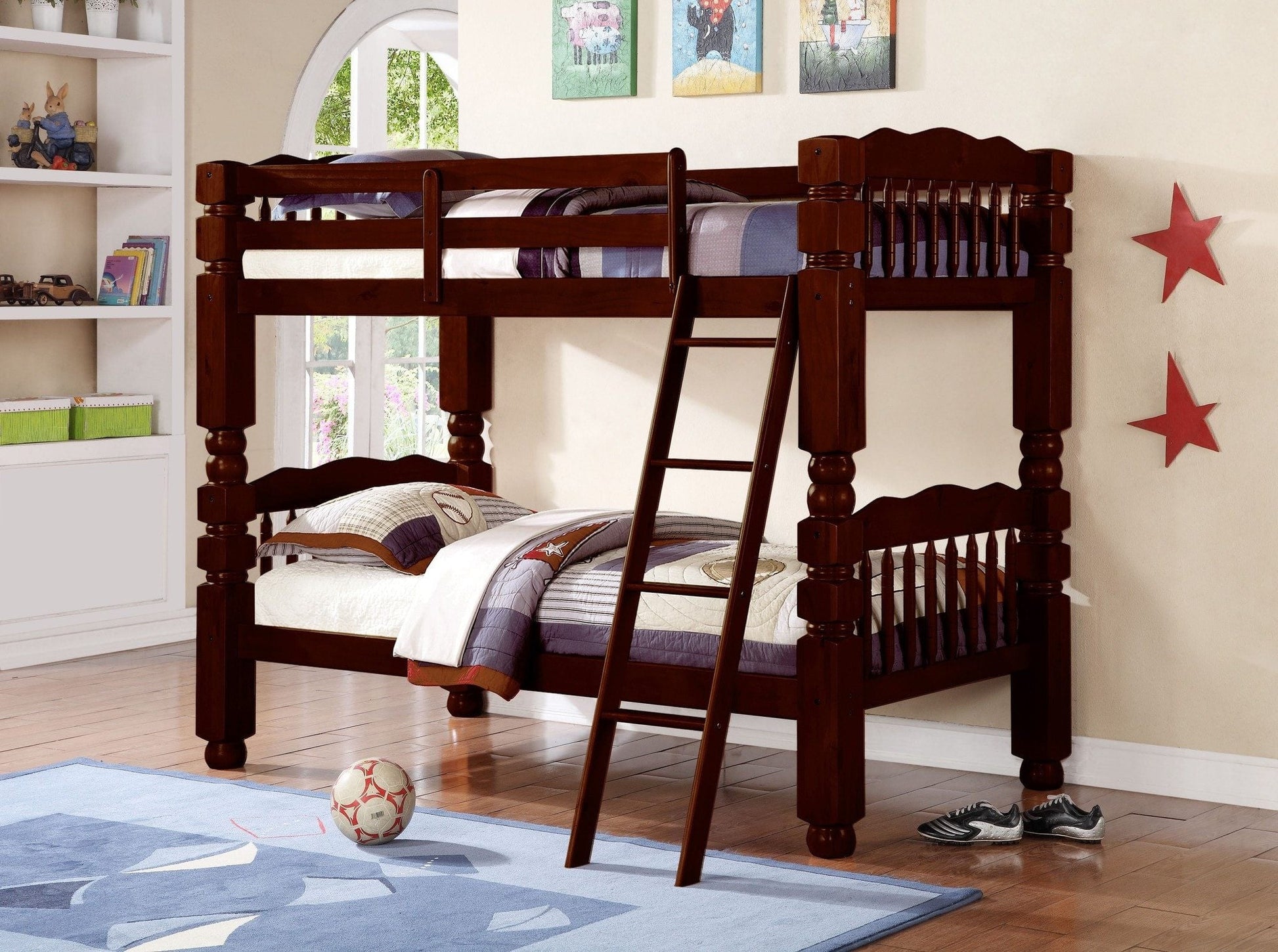 Wood Twin / Twin Big Post Bunk Bed; Espresso - ATL FURNITURE