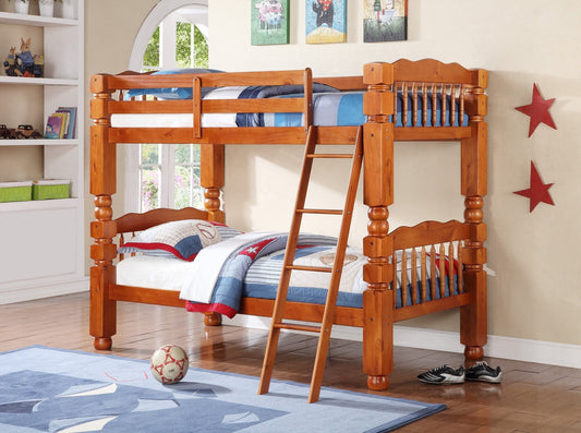 Wood Twin / Twin Big Post Bunk Bed; Honey Pine - ATL FURNITURE