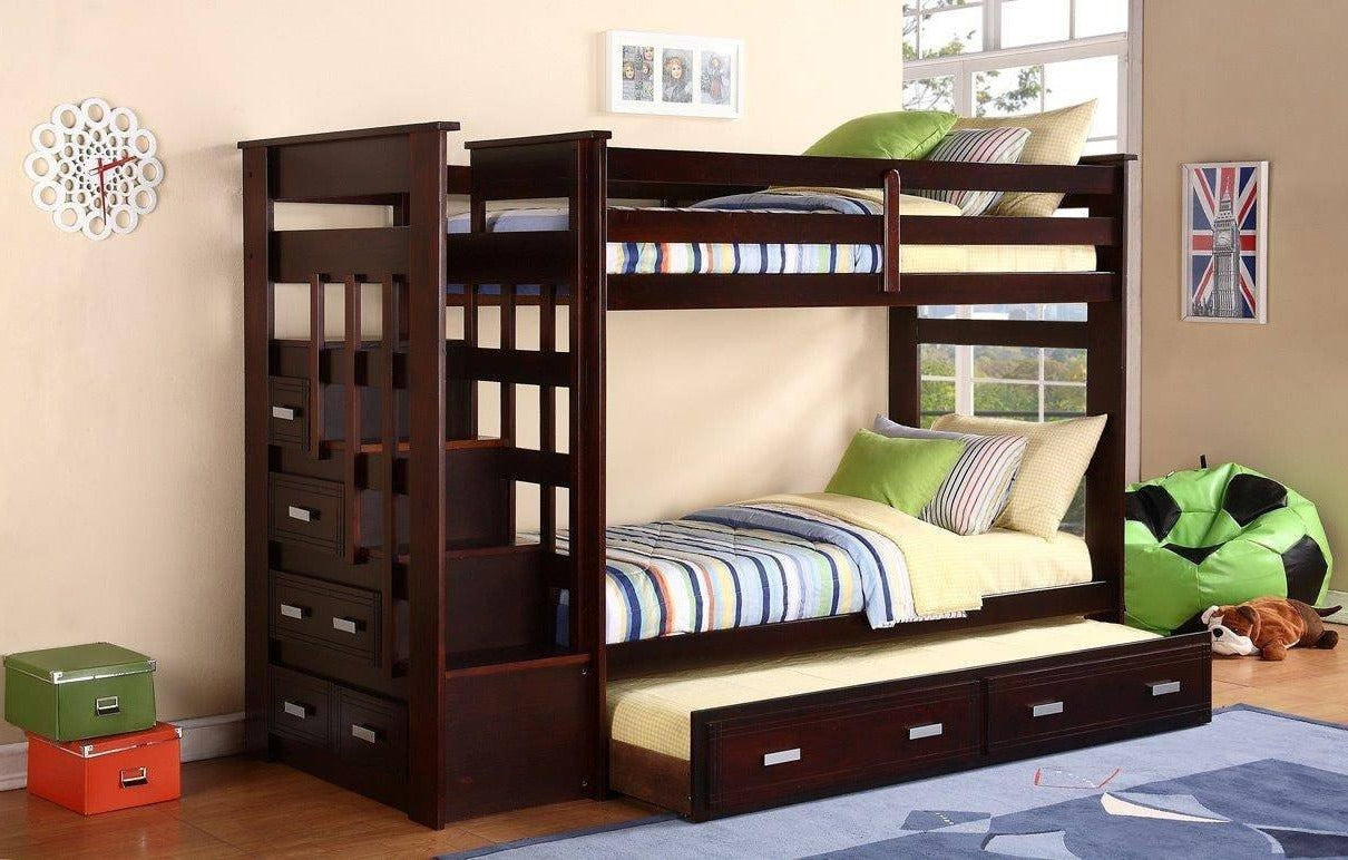 Twin/Twin Staircase Bunk Bed; Espresso - ATL FURNITURE