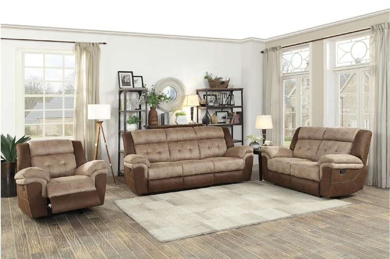 Homelegance - Chai 3 Piece Double Reclining Living Room Set In Two-Tone Brown - 9980-3-2-1 - ATL FURNITURE