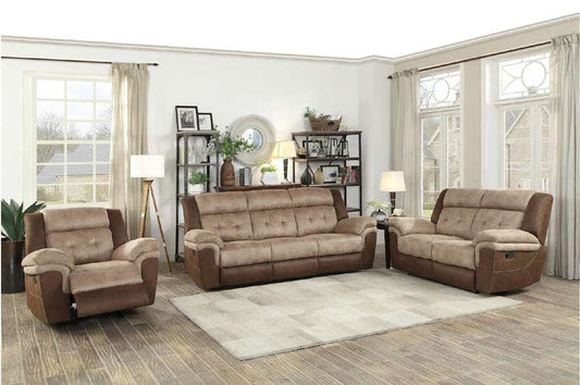 Homelegance - Chai 3 Piece Double Reclining Living Room Set In Two-Tone Brown - 9980-3-2-1 - ATL FURNITURE