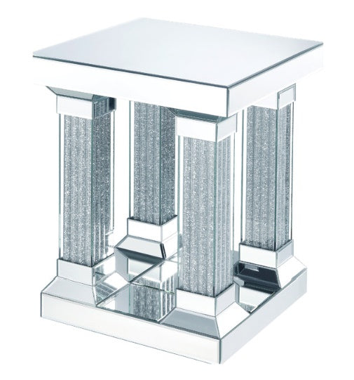 Acme Furniture Caesia End Table in Mirrored/Faux Diamonds 87907 - ATL FURNITURE